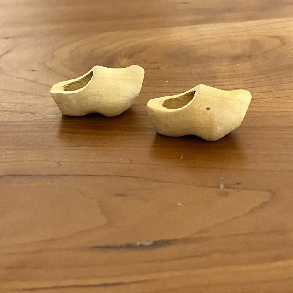 Miniature Hand Carved Wooden Clogs Dutch Sabot Shoes Doll Size Natural‎ Wood
